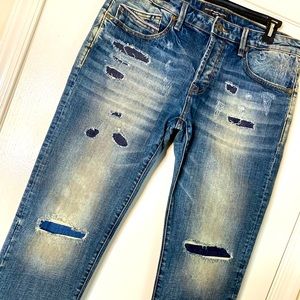 Tinted Washed Ripped Dark Denim Blue Jeans